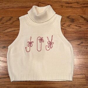 SCRAP WORK BOUTIQUE HOLIDAY KNIT CHRISTMAS PEPPERMINT JOY SWEATER SMALL /MEDIUM